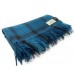 100% Wool Blanket/Throw/Rug Teal Blue & Black Check Plaid